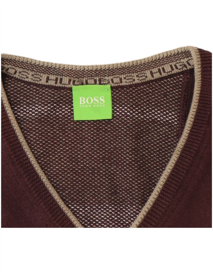 HUGO BOSS Pull col V Homme Petit Marron Coton