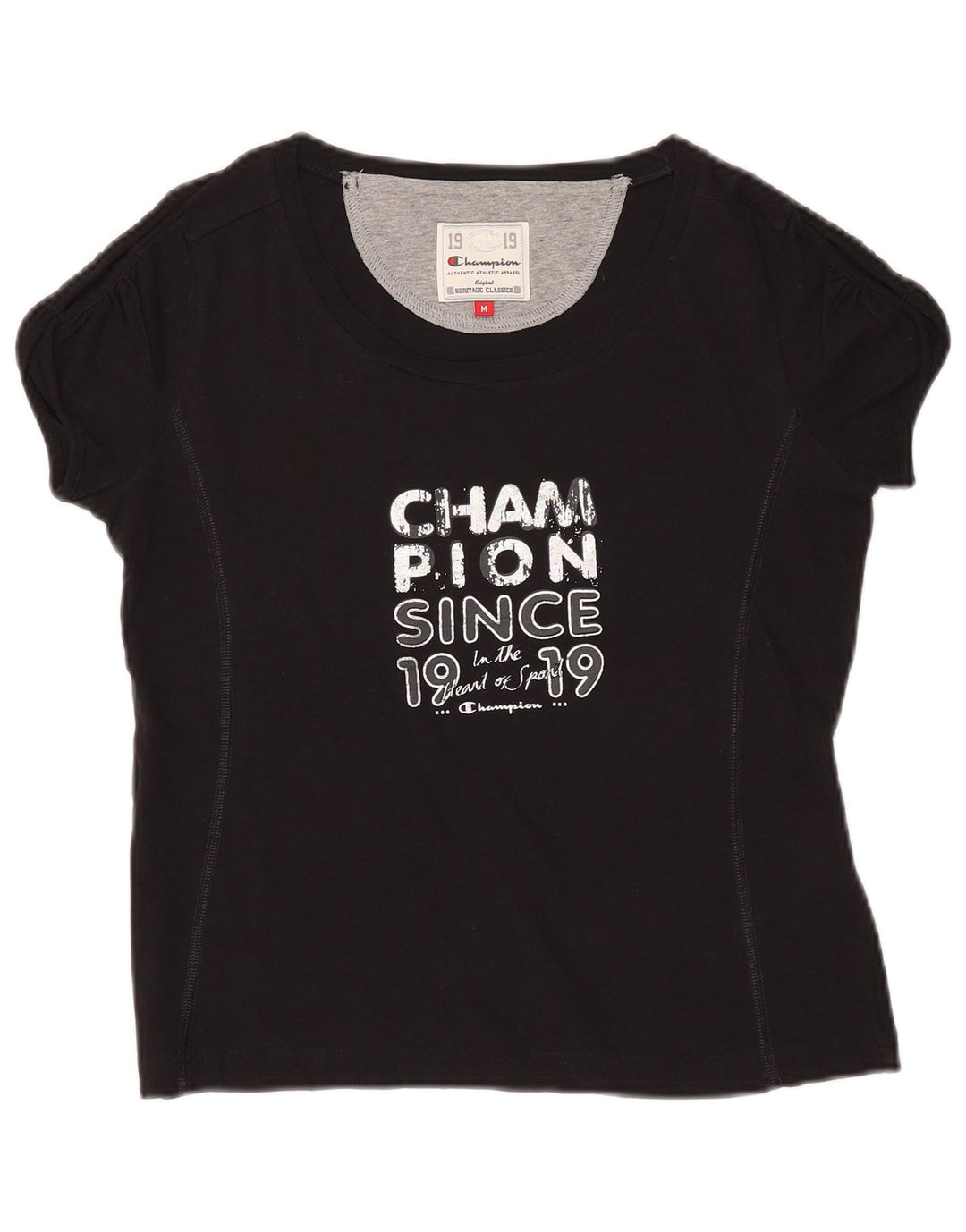 CHAMPION T-shirt graphique Heritage Classics pour femme UK 12 Noir moyen