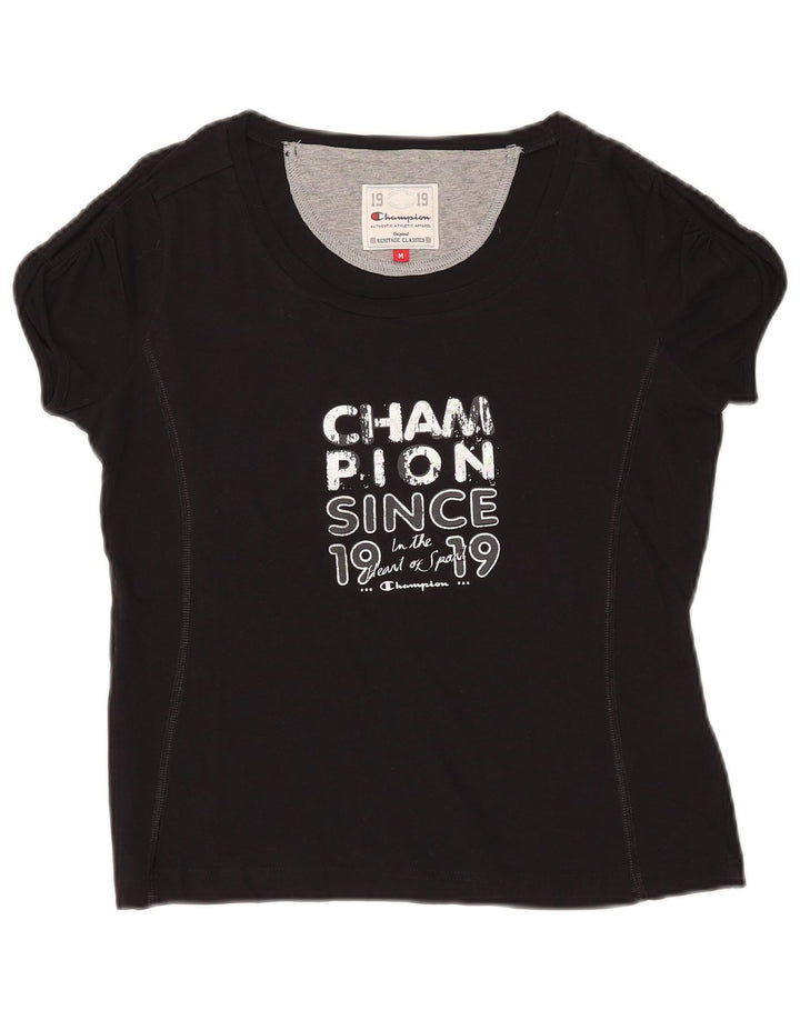 CHAMPION T-shirt graphique Heritage Classics pour femme UK 12 Noir moyen