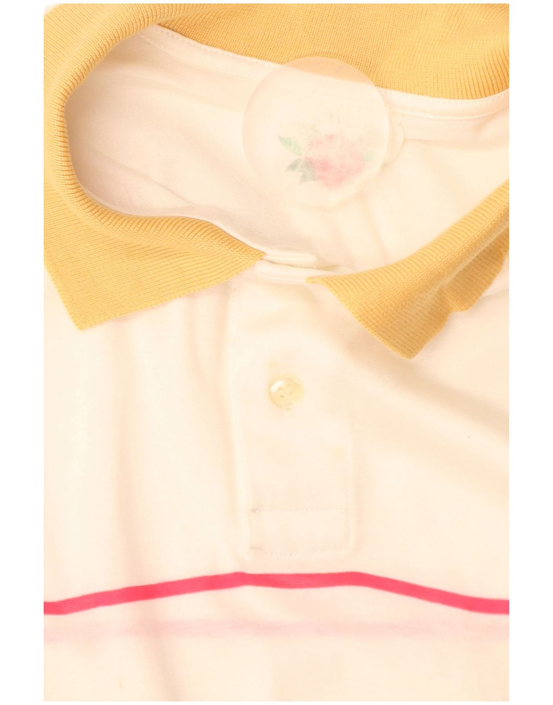 VINTAGE Polo Homme Coton Rayé Blanc Cassé Moyen