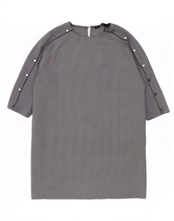 Zara Robe droite à manches 3/4 pour femme UK 16 Grand pied-de-poule noir en polyester