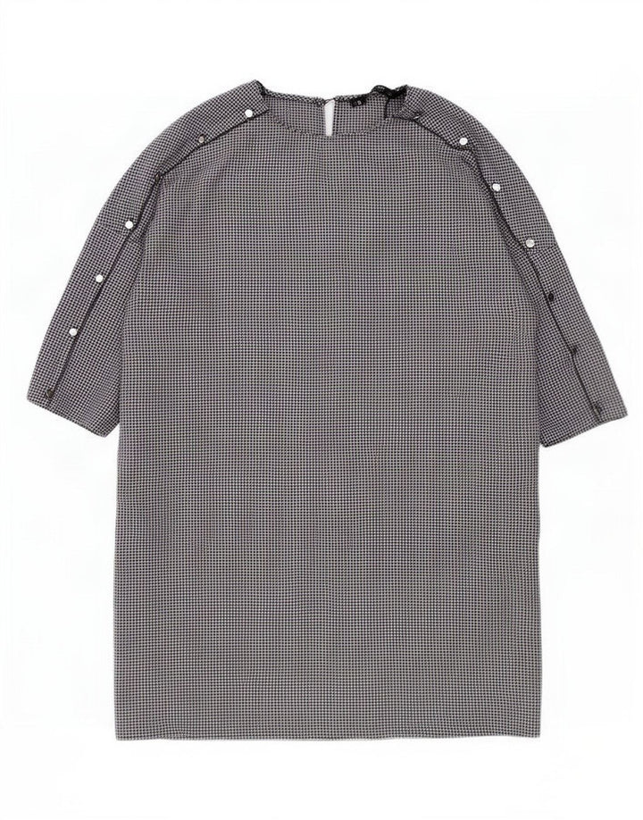 Zara Robe droite à manches 3/4 pour femme UK 16 Grand pied-de-poule noir en polyester