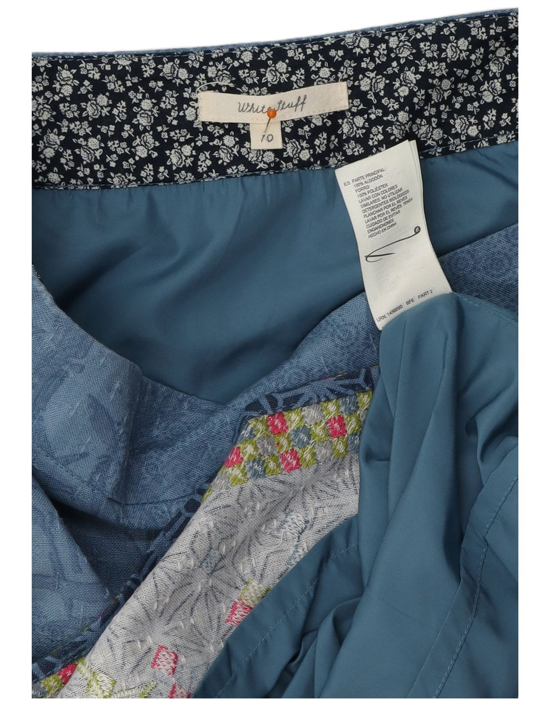 WHITE STUFF Jupe trapèze pour femme UK 10 Small W32 Bleu Floral Polyester