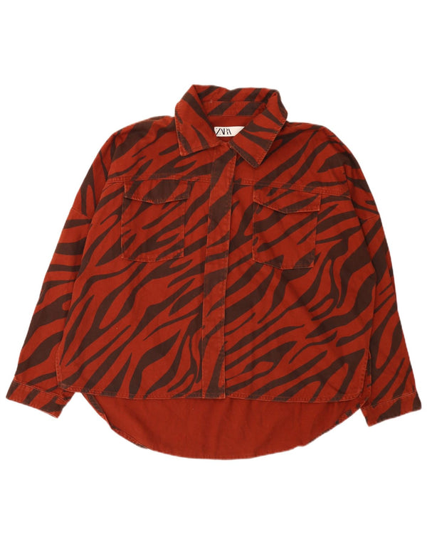 Zara Femme Chemise En Jean Oversize UK 14 Rouge Moyen Imprimé Animal