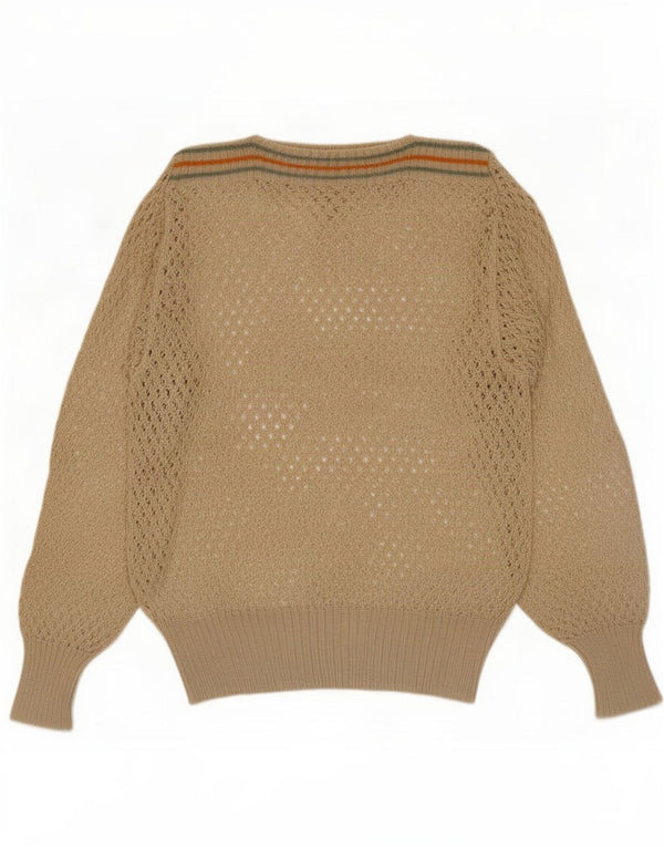 vintage Womens Boat Neck Jumper Pull UK 14 Moyen Beige Rayé
