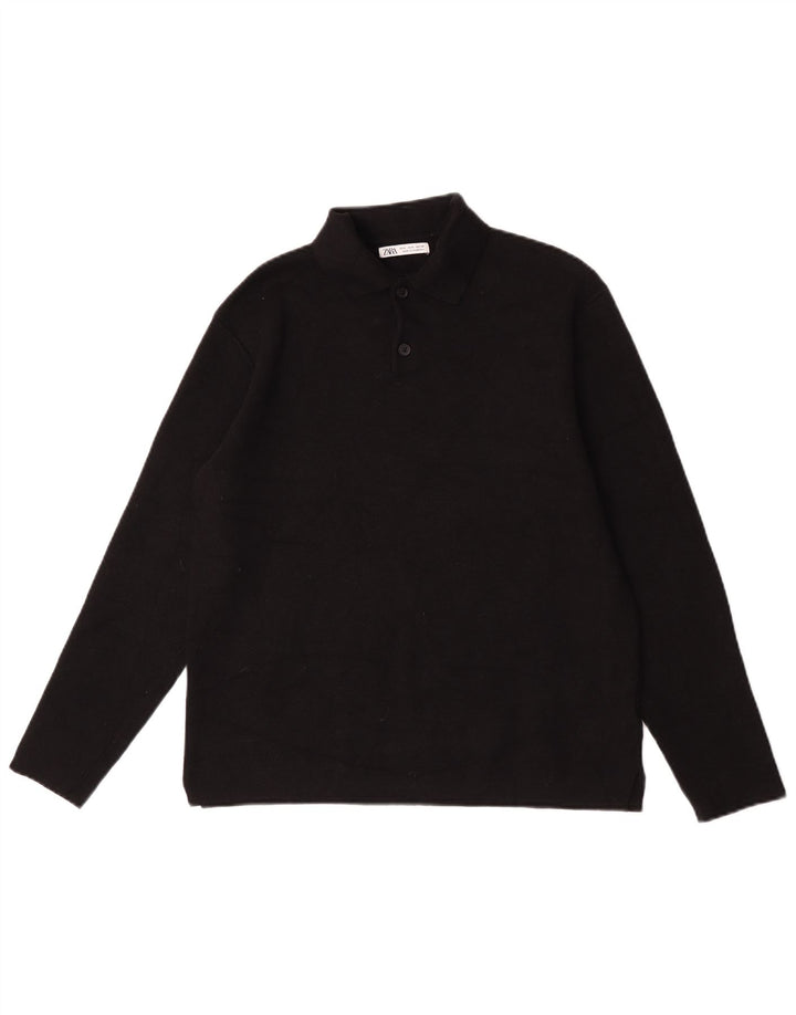 Zara Polo À Manches Longues Homme Petit Noir Viscose
