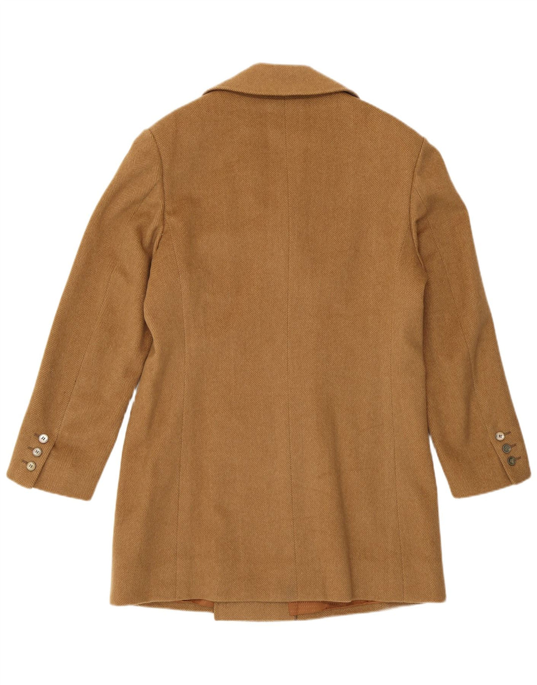 vintage Mens Double Breasted Coat UK 34 XS Beige Herringbone