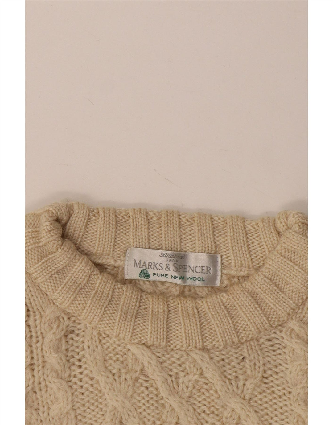 Marks & Spencer Pull col rond pour homme en laine beige 2XL