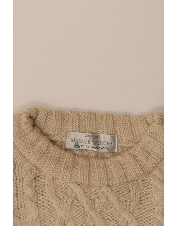 Marks & Spencer Pull col rond pour homme en laine beige 2XL