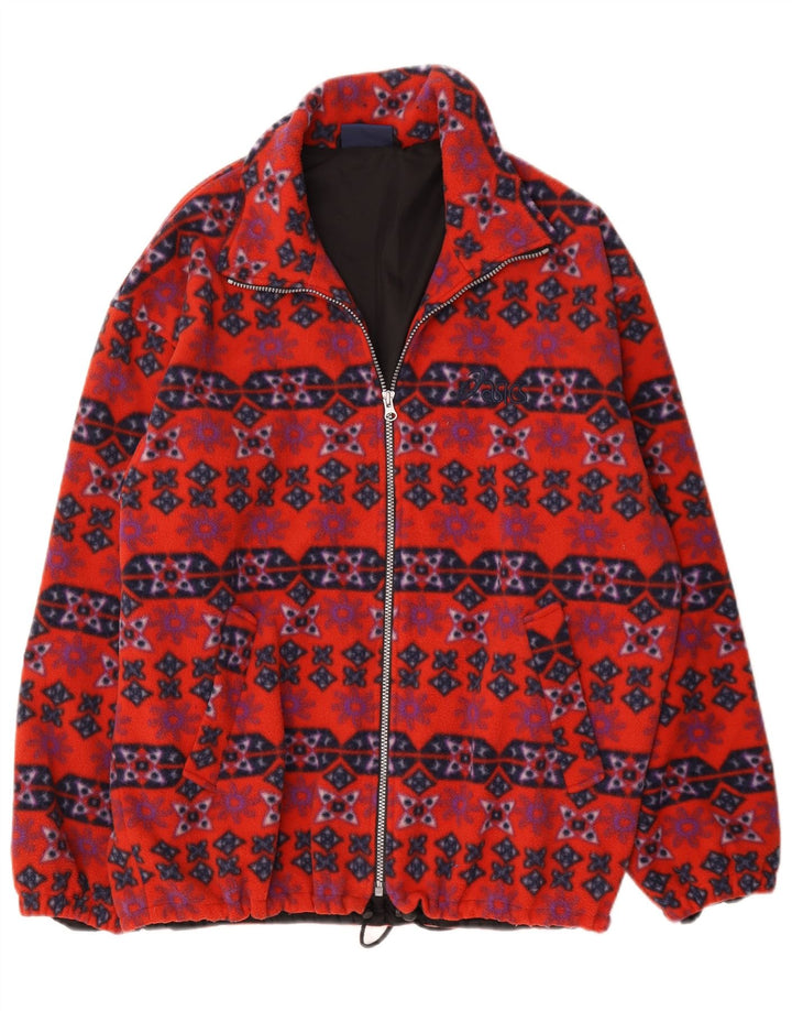 Asics Veste polaire homme UK 40 Large Rouge Géométrique Polyester