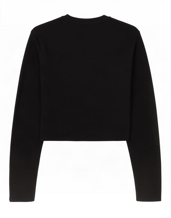Zara Womens Crop Top Manches Longues UK 8 Small Noir Viscose