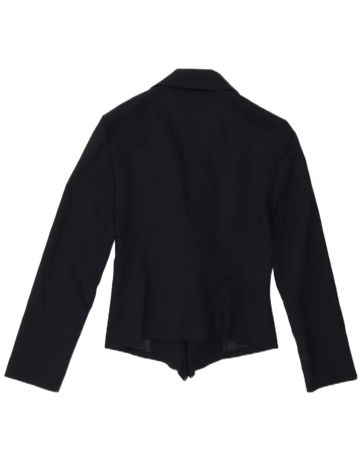 vintage Femme Crop Blazer Veste IT 42 Laine Bleu Marine Moyenne