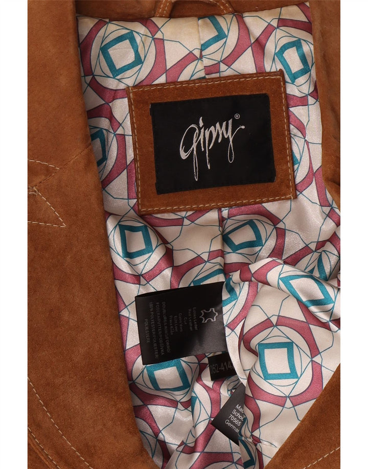 Gipsy Veste blazer en daim à 2 boutons pour femme UK 10 Petit cuir marron