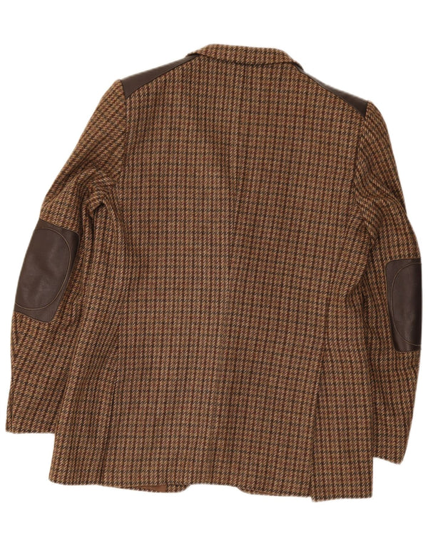 vintage Homme 2 Bouton Blazer Veste IT 52 XL Marron Pied-de-poule Laine