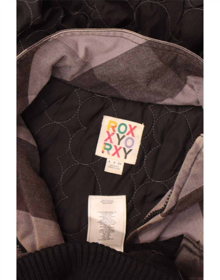 Roxy Veste bomber à capuche pour femme UK 10 Petit gris à carreaux en coton