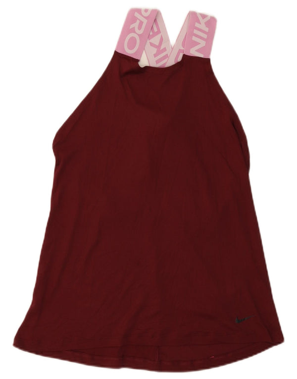 NIKE Débardeur graphique Dri Fit pour femme UK 8 Petit nylon color block bordeaux