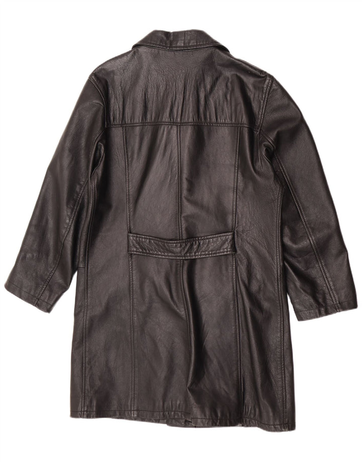 manteau en cuir femme vintage UK 14 Moyen Noir