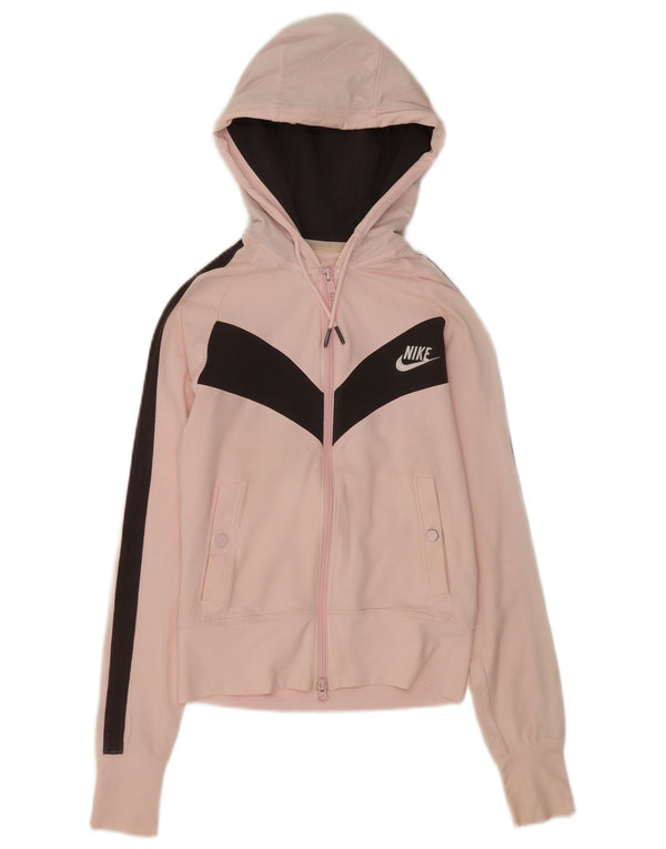 Nike Pull à capuche zippé pour femme UK 6/8 XS Rose Colourblock Coton