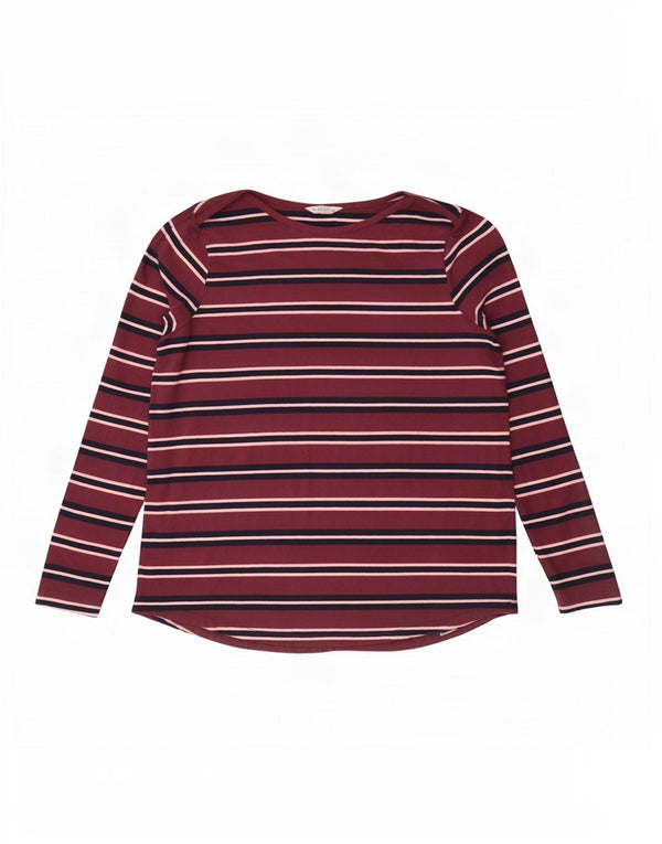 Fat Face Top Femme Manches Longues UK 18 XL Coton Rayé Bordeaux