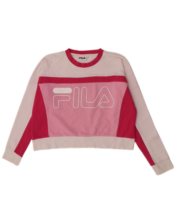 Fila Sweat-shirt court surdimensionné pour femme UK 10 Small Rose Colourblock