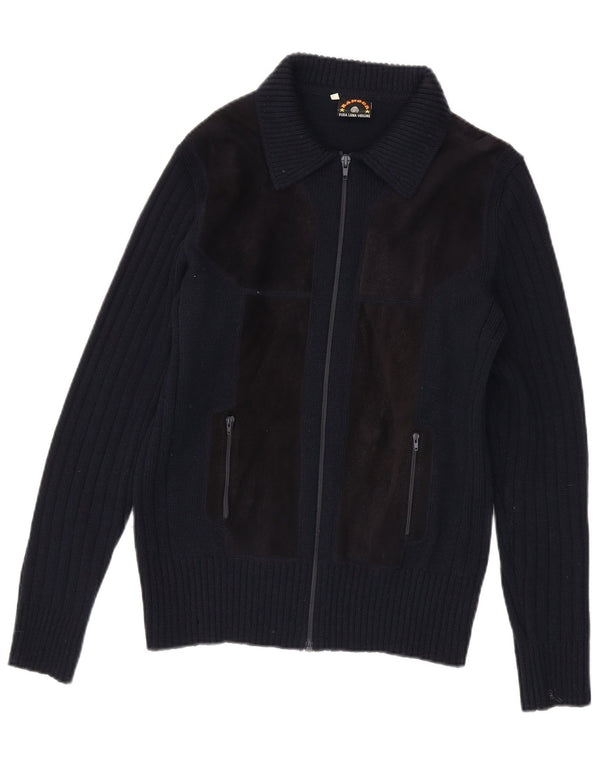 Ranger Mens Cardigan Sweater IT 50 Medium Navy Blue Colourblock Virgin Wool