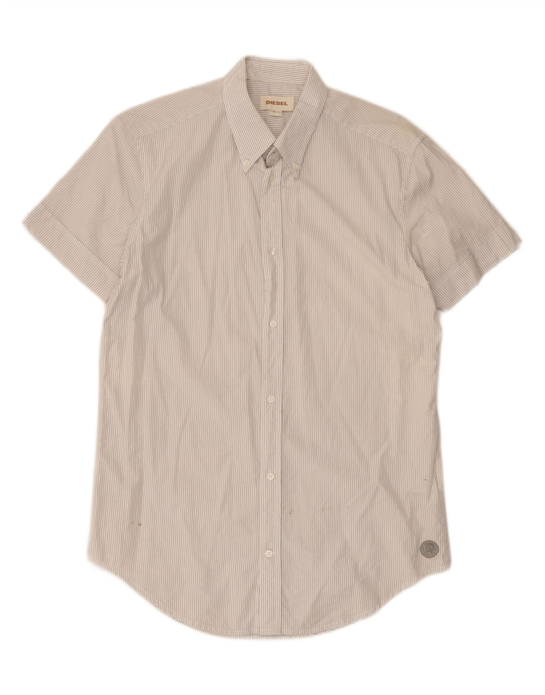 Diesel Chemise à manches courtes pour hommes en coton à fines rayures blanches