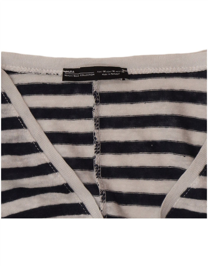 Zara T-shirt surdimensionné pour femme UK 14 Medium Noir à fines rayures