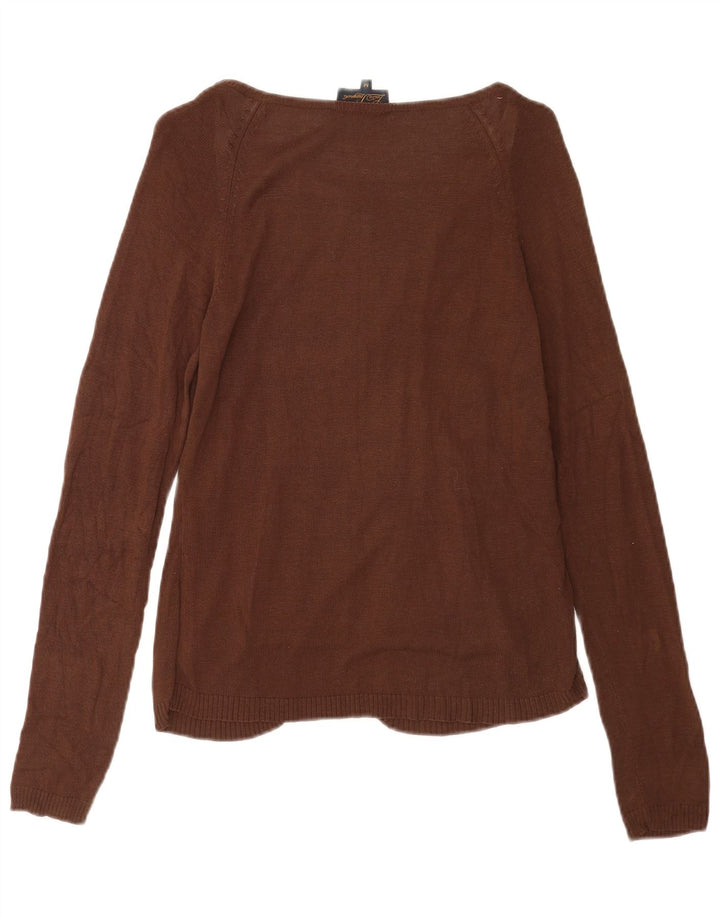 Luisa Spagnoli Pull Cardigan Femme UK 12 Soie Marron Moyen