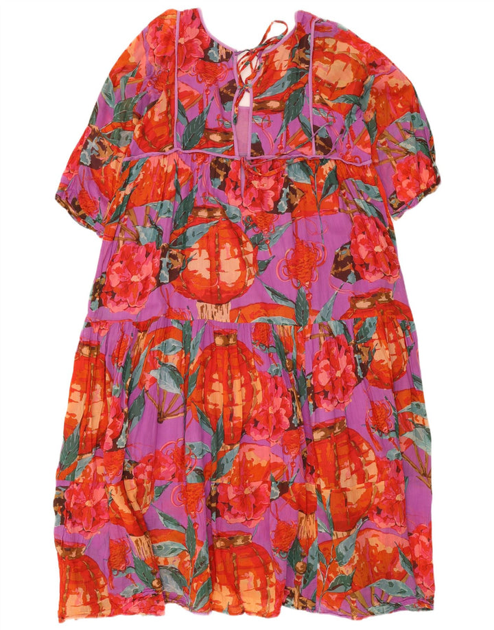 ICONIQUE Robe à Volants pour Femme UK 20 2XL Coton Floral Rouge