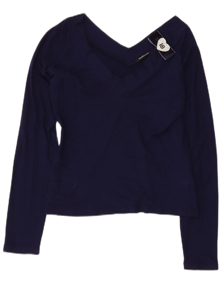 ROCCOBAROCCO Femmes Crop Top Manches Longues US 8 Moyen Bleu Marine Viscose