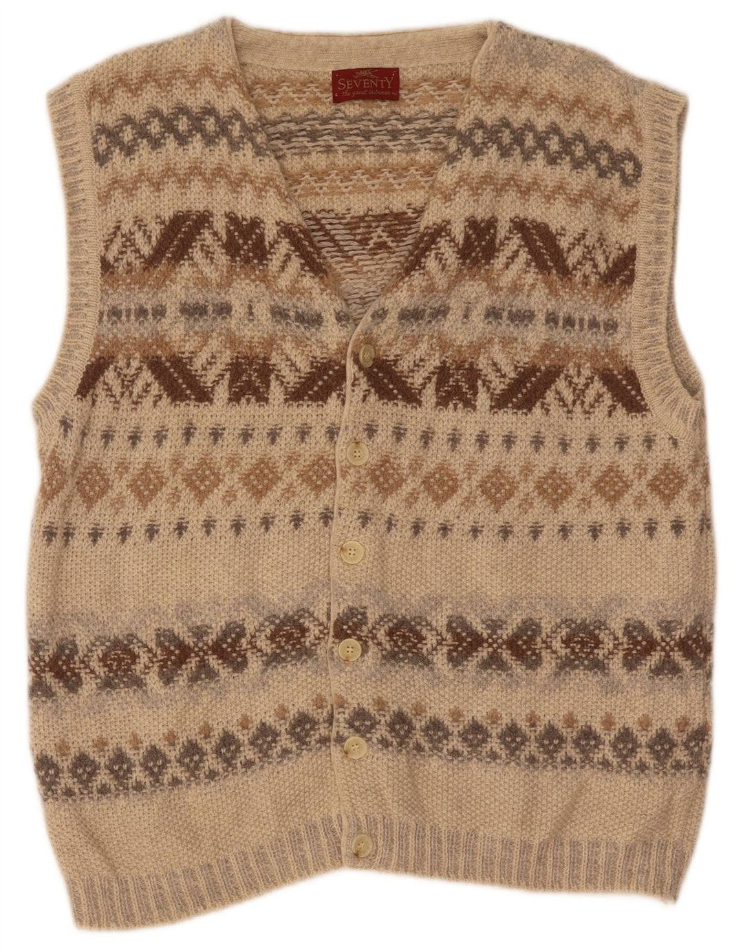 Seventy Cardigan sans manches pour homme en laine beige géométrique