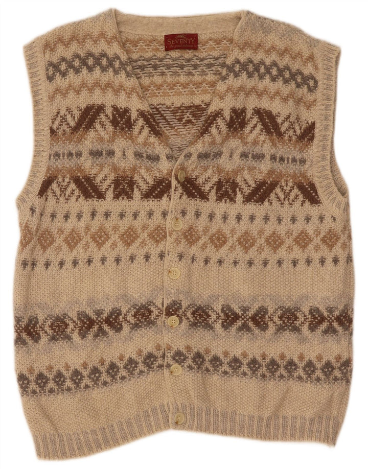 Seventy Cardigan sans manches pour homme en laine beige géométrique
