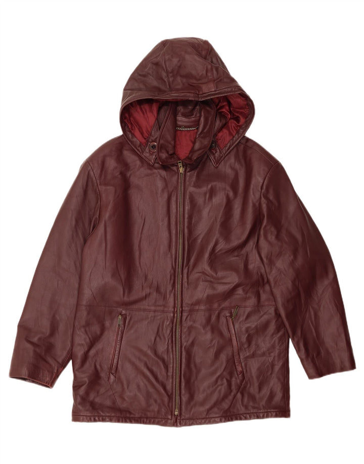VINTAGE Veste en cuir à capuche femme IT 48 XL Cuir Bordeaux