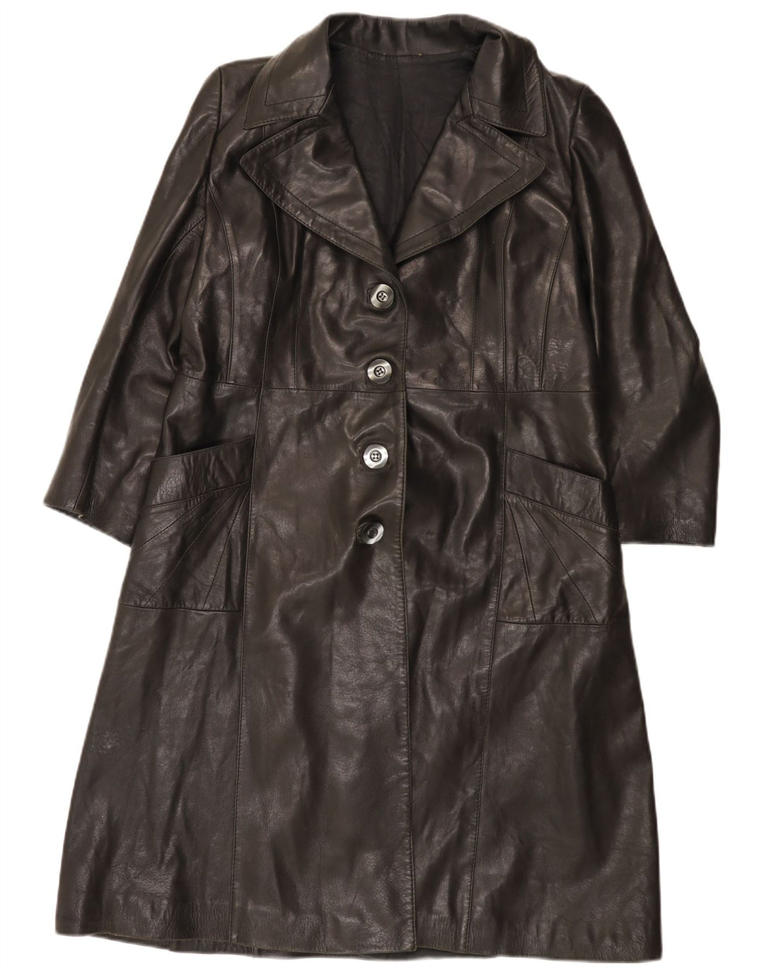 VINTAGE Manteau en Cuir Femme IT 48 XL Noir