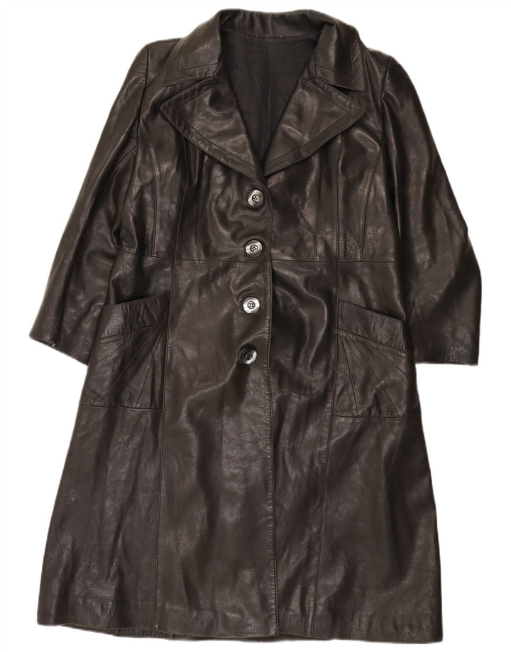 VINTAGE Manteau en Cuir Femme IT 48 XL Noir