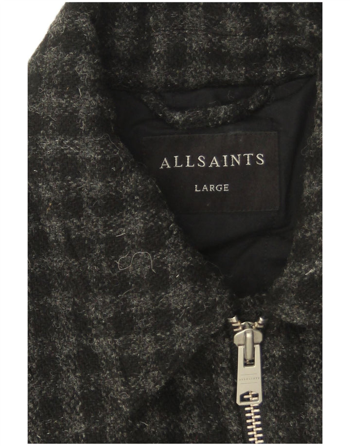 All Saints Veste Bomber Homme UK 40 Large Laine à Carreaux Gris