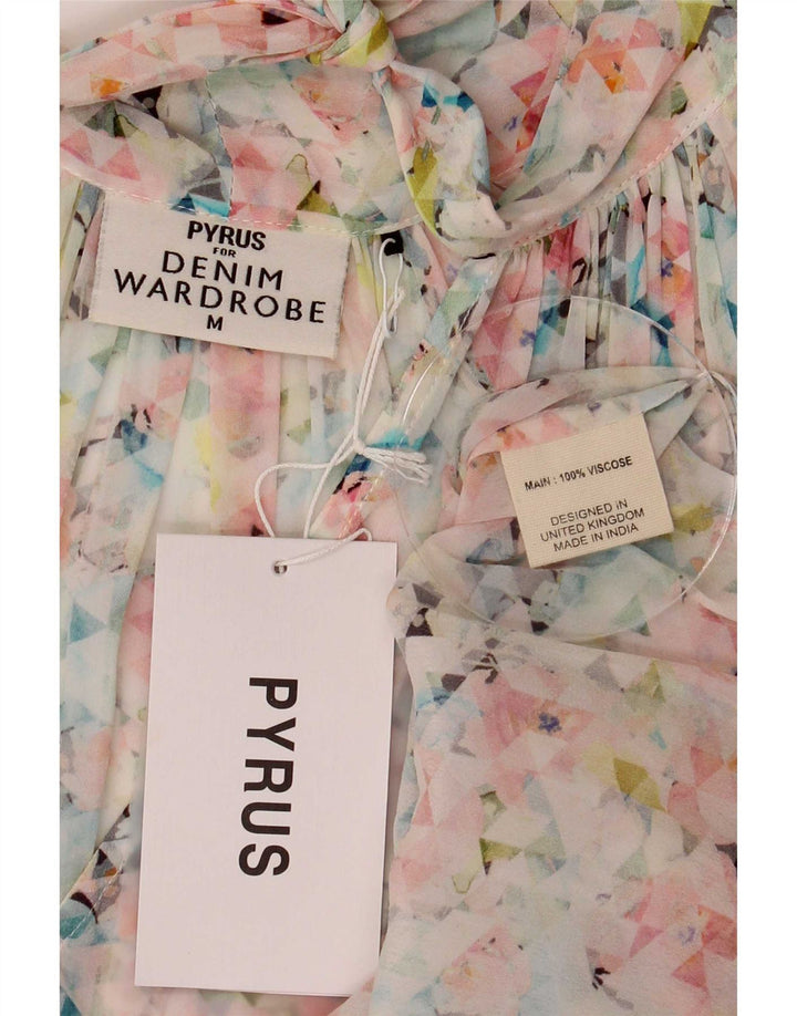 vintage Femmes Front Tie Blouse Top UK 14 Moyen Multicolore Géométrique