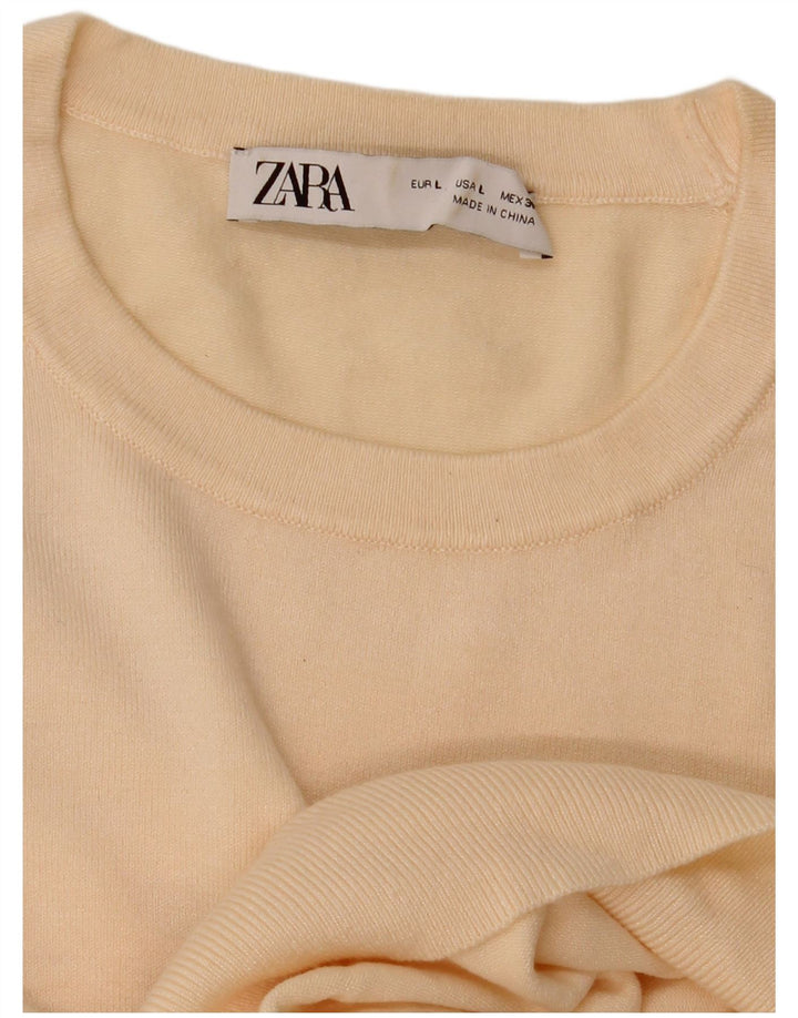 Zara Pull à col rond pour femme UK 14 Large Blanc cassé