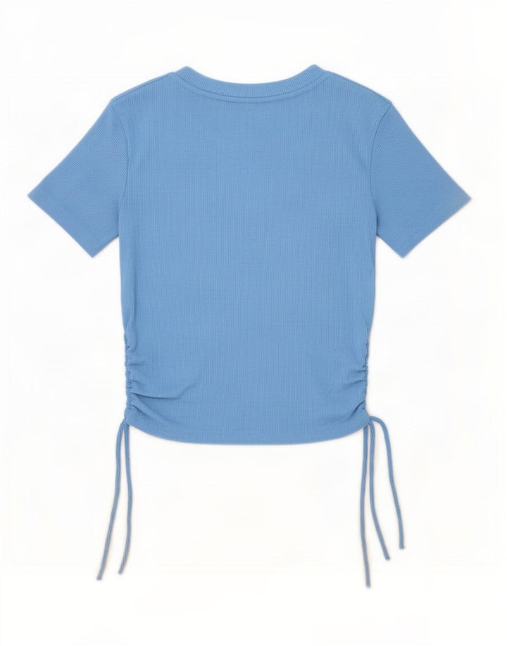 Zara Womens Crop T-Shirt Top UK 8 Petit Bleu Polyester