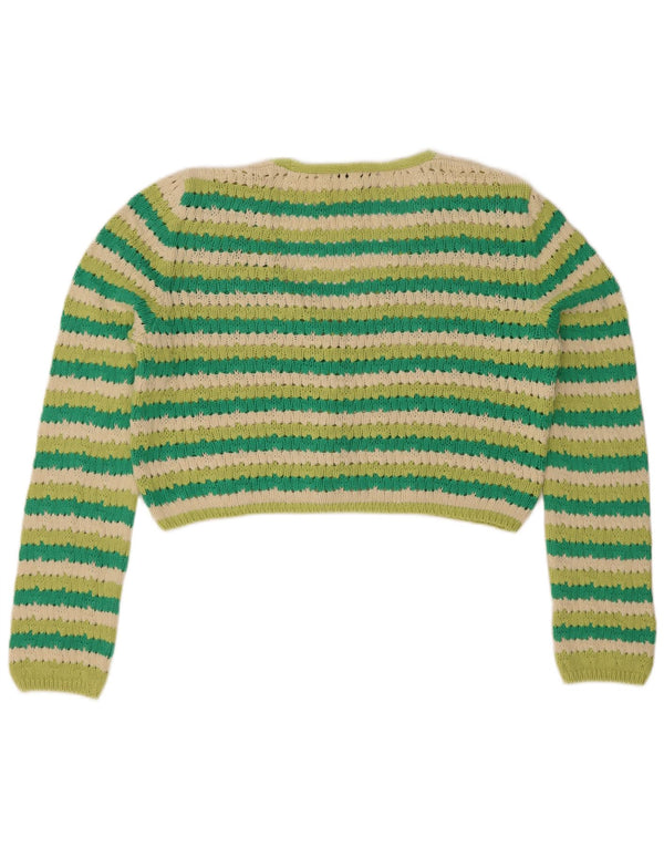 Zara Womens Crop Cardigan Sweater UK 16 Grand coton rayé vert