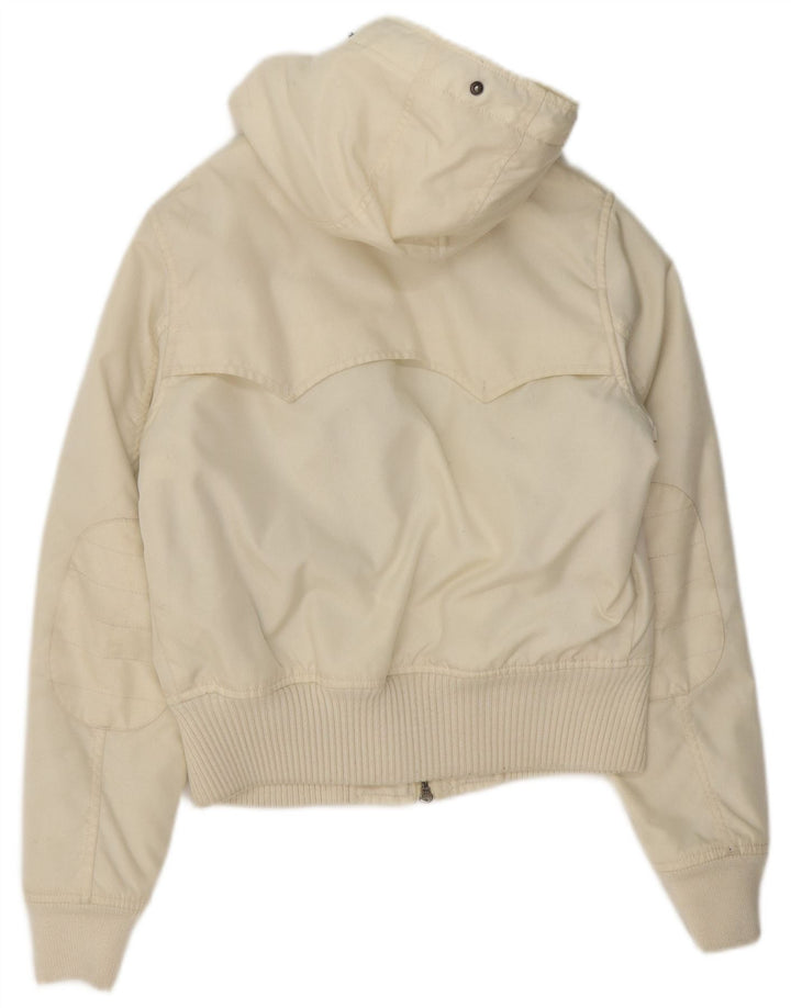 Woolrich Veste bomber rembourrée à capuche pour femme UK 14 Medium Off White Nylon