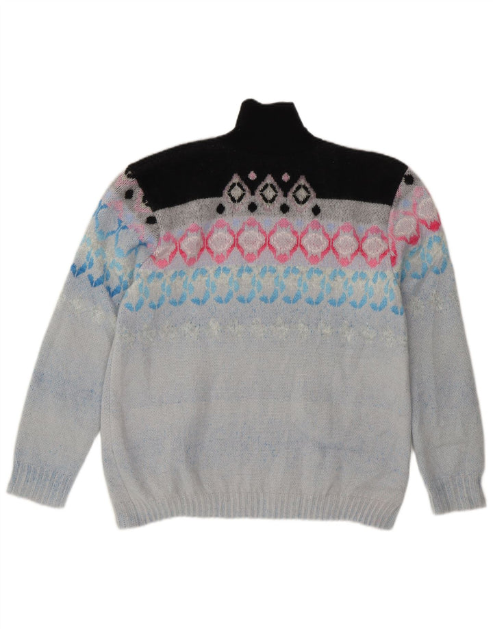 vintage Femmes Turtle Neck Jumper Pull UK 14 Moyen Bleu Fair Isle