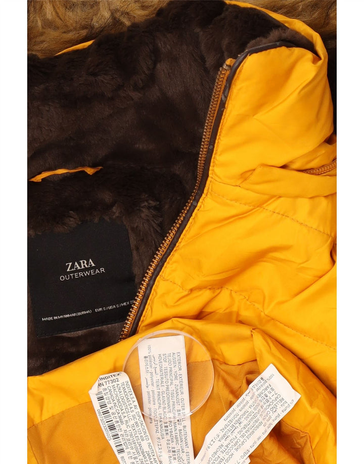Zara Veste matelassée à capuche pour femme UK 10 Small Jaune Polyester