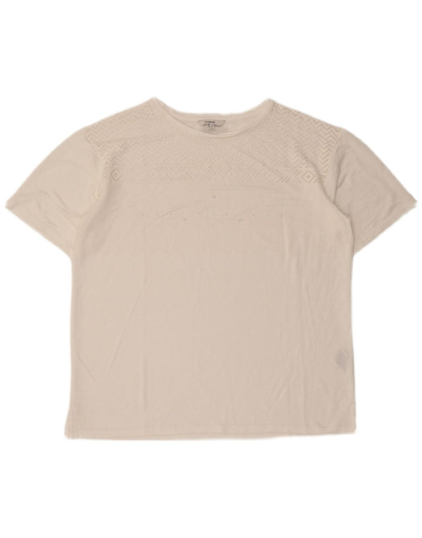 Desigual T-Shirt Femme Top UK 46 Large Blanc Géométrique Viscose