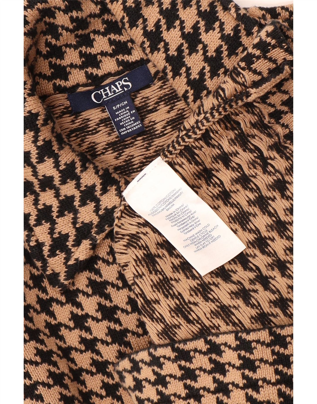 CHAPS Pull Cardigan Femme UK 10 Petit Coton Pied-de-Poule Beige