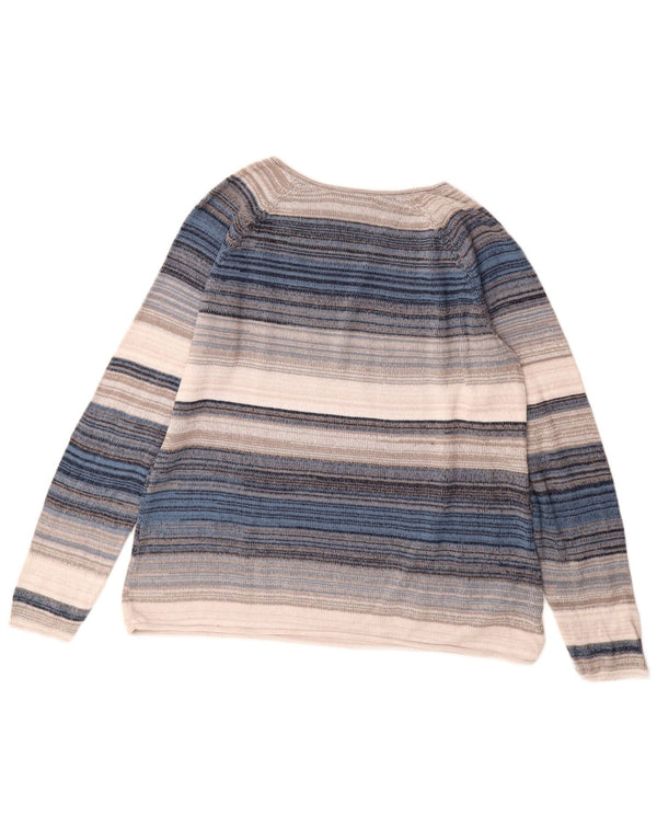 EDDIE BAUER Pull col en V pour femme UK 18 XL Rayé multicolore