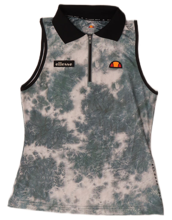 Ellesse Polo sans manches à col zippé pour femme UK 8 Small Green Tie Dye