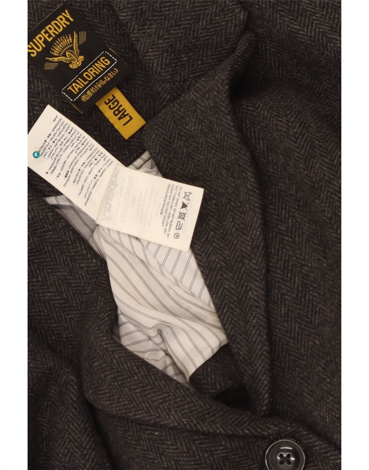 Superdry Veste Blazer 2 Boutons Femme UK 14 Grande Laine à Chevrons Gris