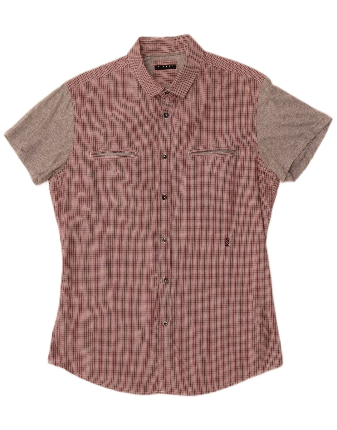 Sisley Chemise à Manches Courtes Grand Carreau Rouge Coton