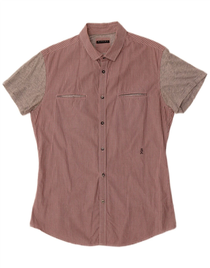 Sisley Chemise à Manches Courtes Grand Carreau Rouge Coton